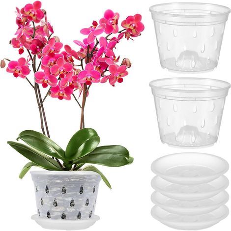 Lot de 5 pots de pépinière transparents, pots pour orchidées, pots de jardin avec trous de drainage-13.00X13.00X9.50CM (1/4)