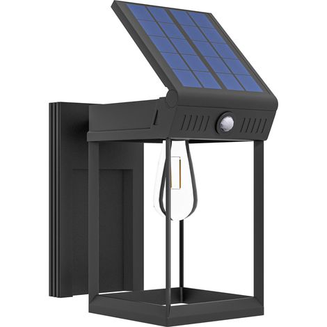 Applique murale solaire LED extérieure, lumière blanc chaud réglable avec capteur de luminosité, IP44, pour jardin et terrasse, noir
