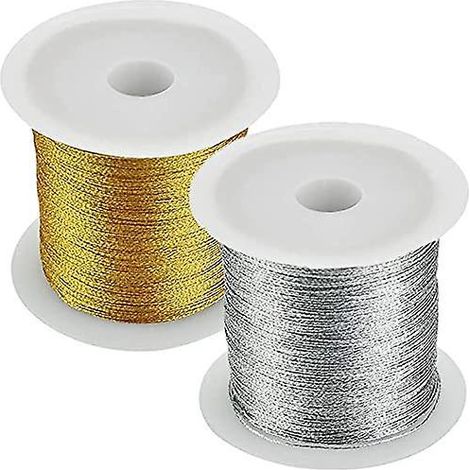 2 Rouleaux De Corde De Soie Tisse (or Et Argent), Corde De Production Artisanale De Corde En Mtal De Fil De Soie De Nol De 100m, Utilise Pour La P (1/5)