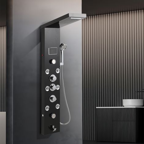 Wolketon Colonna doccia idromassaggio con LED nero, 6 getti, acciaio inox 304