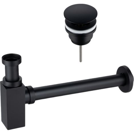 BALNEO - ensemble bonde de lavabo Klik Klak D universelle noire + siphon carré noir en laiton - kit pour lavabo (1/5)