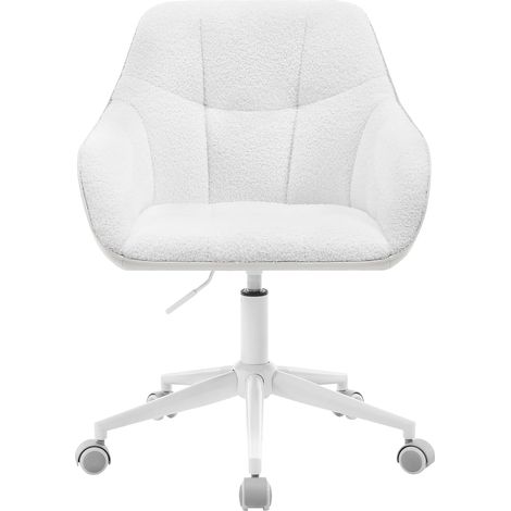 WOLTU Silla de Oficina Escritorio con Ruedas Giratoria 360° en Bouclé + PU con Reposabrazos y Ruedas Altura Regulable, Crema+Gris (1/5)