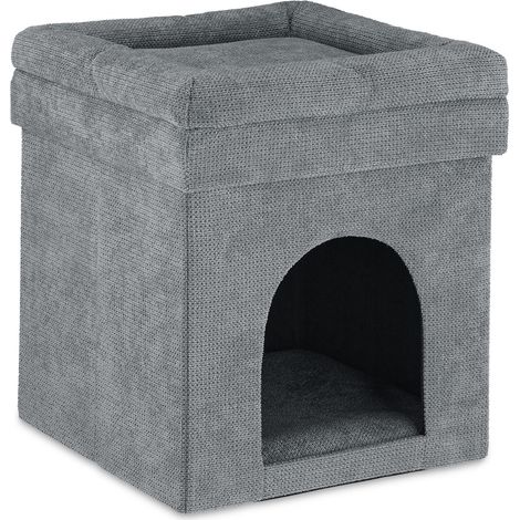 Niche Chat, Maison pour Chat et Petit Chien intérieur, Pouf Pliable, HxLxP: 42 x 38 x 38 cm, Gris (1/5)