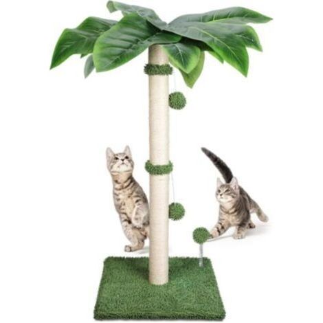 Griffoir pour Chats,80 cm,Arbre à Chat en Sisal Naturel,avec 2 Balles Interactives en Peluche pour Chat,Convient aux Chatons d'Intérieur et Aux Grands - Vert/Square Base (1/4)