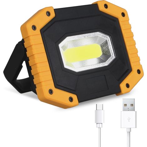 Projecteur LED Rechargeable 30W 2000LM Projecteur LED Chantier Portable 5200mAh Lampe Chantier Batterie Lumière de Travail avec 3 Modes & USB pour Camping, Chantier, Garage, Atelier(1 pack