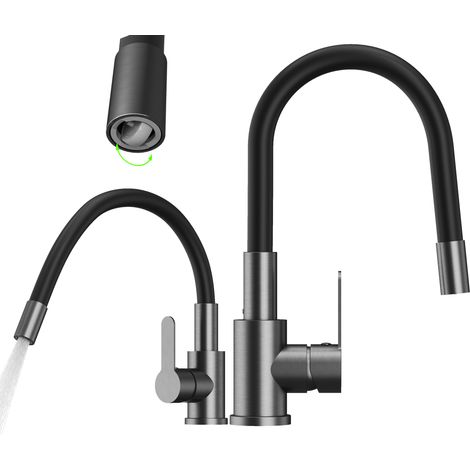 Mélangeur de cuisine à bec flexible gris canon GRADO PLUS aérateur à bec pivotant (1/5)
