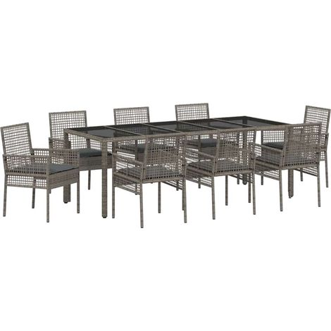 Maison Exclusive - Garten Essgruppe 9 pcs Grau Poly-Rattan