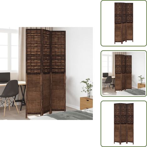 Biombo decorativo - vidaXL Biombo separador de 3 paneles madera paulownia marrón oscuro - Panel de madera