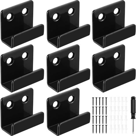 8 Pcs Crochet Mural, Supports en U, Equerre en U Inox, Crochets Muraux Métalliques Fixation Murale pour Afficher Carreaux de Céramique Cadres Photo Miroir Garage, Largeur Intérieure 15 mm, Noir (1/5)