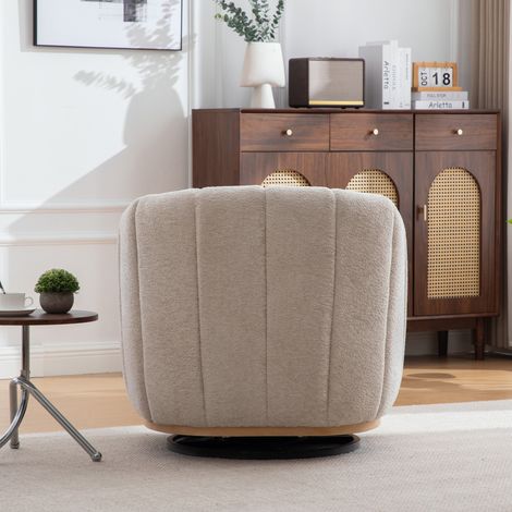 Tabouret moderne en chenille avec piètement en métal, pivotant à 360°, fauteuil club rembourré en forme de citrouille avec pompons, idéal pour le salon, la salle familiale, la chambre ou le séjour, be (1/5)