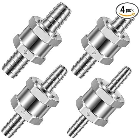 Lot de 4 clapets anti-retour en ligne de 1/4'', 5/16'', 3/8'' et 1/2'' pour conduites de carburant (huile, essence, diesel, eau), en alliage d'aluminium argenté, 6 mm, 8 mm, 10 mm, 12 mm (1/4)