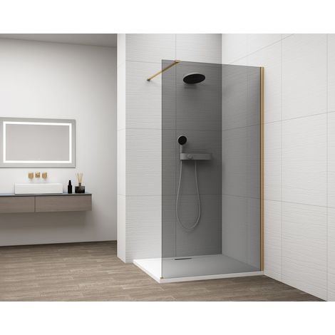 ESCA GOLD MATT Panneau de douche monobloc en verre, montage mural, verre fumé, 800 mm (1/4)