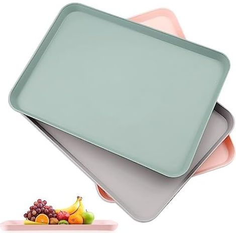 Lot de 3 plateaux de service rectangulaires en plastique - 21 x 29 cm - 3 couleurs - Antidérapants - Pour restauration rapide, café, bar, fête, cuisine, maison (1/5)