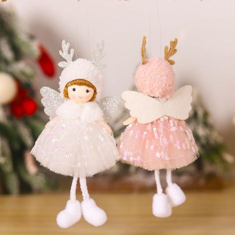 Set di 2 ciondoli natalizi - Angelo di peluche - Decorazione per Natale e Comunione (1/4)