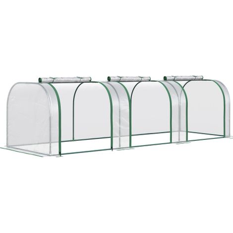 Clear PVC Tunnel Greenhouse with Steel Frame for Garden and Backyard,Zipper Doors,295x100x80 cm