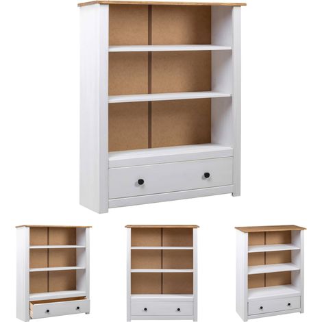 Vintage - vidaXL Bücherregal Weiß 80 x 35 x 110 cm Massivholz Panama-Kiefer - Bücherregal Weiß (1/5)