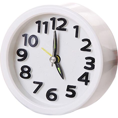 Mini réveil Simple, 1 pièce, horloge de bureau silencieuse pour décoration de chevet de la maison (rond blanc) (1/2)