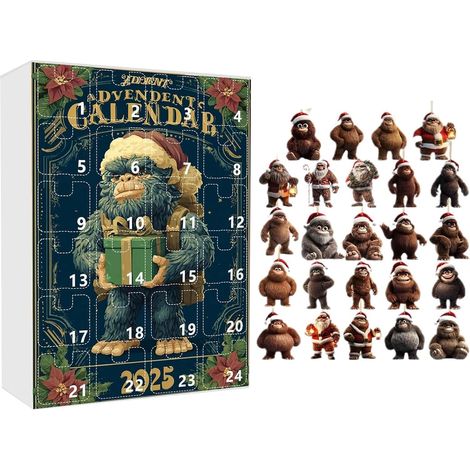 Adventskalender „Affenmann“ 2026 24-tägiger Weihnachtskalender mit 2D-Acryl-Affenmann-Dekorationen Adventskalender mit lustigen Affenanhängern für Zuhause (E) (1/5)