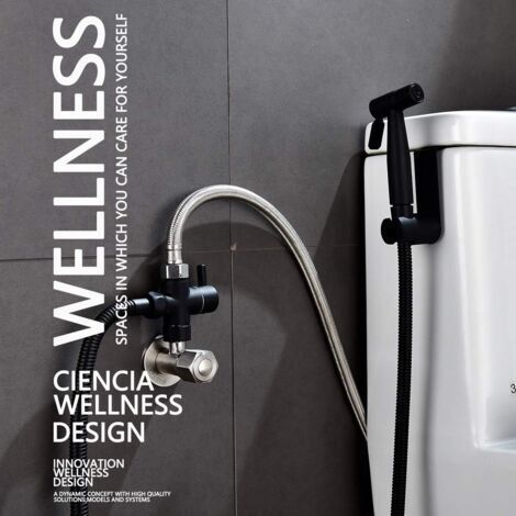 NALOOKAMIC Kit Douchette WC Acier Inoxydable Noir Robinet pour l'hygiène personnelle quotidienne (1/4)