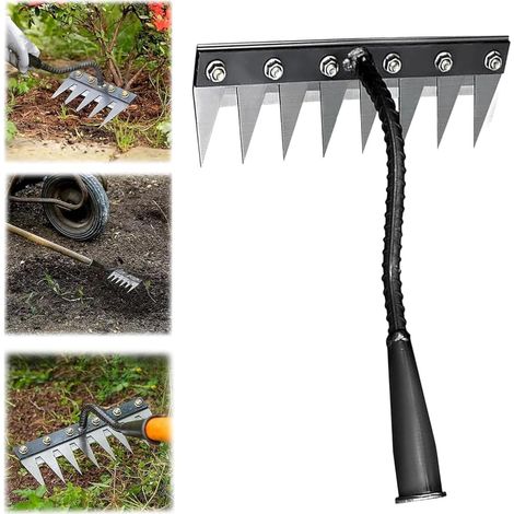 Berthaus Unkrautrechen, 5/6/7/8 Zähne Unkrautrechen-Werkzeug mit Griff, robuster Metall-Gartenrechen, Bertaus-Rechen zum Jäten/Auflockern/Aussaat (8 Köpfe)