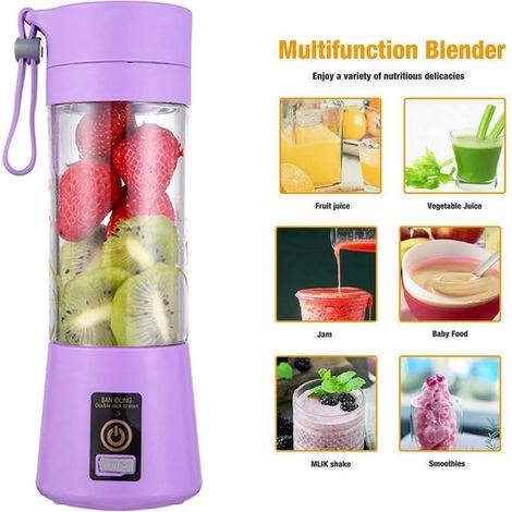 Mini mixeur à smoothie portable électrique 380 ml, mixeur sur pied, blender, machine à smoothie (violet) (1/4)