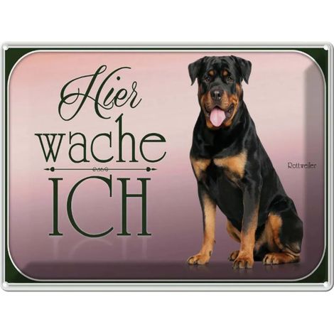 Plaque métallique 30x40 cm, Rottweiler, Je suis de garde ici (1/4)