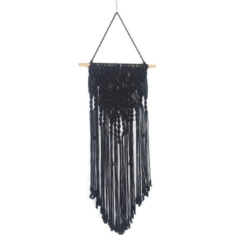 Lntyq Macramé tissé Tenture Murale Boho Chic Bohème Maison Art géométrique décor - bel Appartement dortoir décoration de la Chambre,40cm (W) × 70cm (L) (Noir) (1/2)