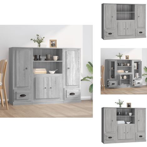 Buffets 3 pcs sonoma gris bois d'ingénierie - Buffet Design Moderne - Meuble Rangement Cuisine - Buffet Gris - Buffet Salon - Buffet Industriel (1/5)