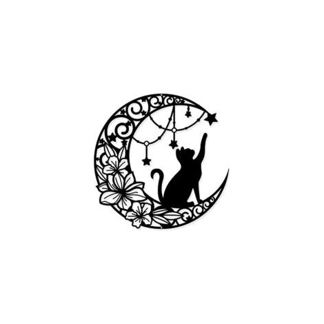 Lune et Chat Décoration Murale en Métal, Noir Tenture Murale Décor Silhouette Art Mural pour la Maison Chambre Salon Salle de Bains Cuisine Bureau Jardin Hôtel Décoration Murale (1/5)