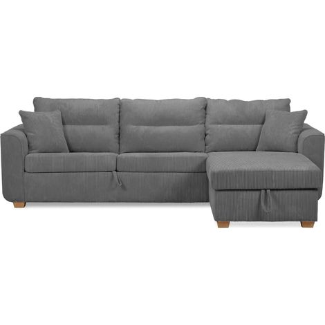 LOULOU - Canapé droit convertible velours côtelé 3 places Gris foncé (1/5)
