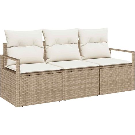 Garden Sofa Set with Cushion 3 pcs Beige and White Poly Rattan vidaXL