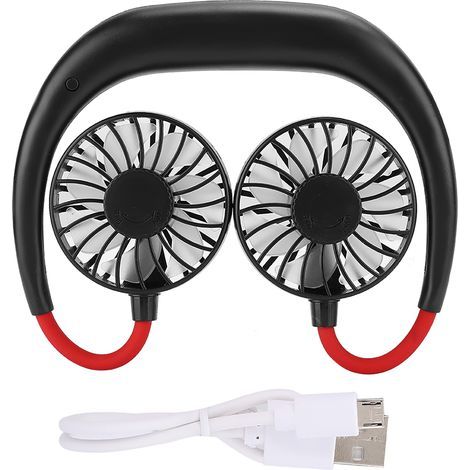 Ventilateur de cou USB rechargeable 3 vitesses - Noir, mains libres pour sport (1/5)