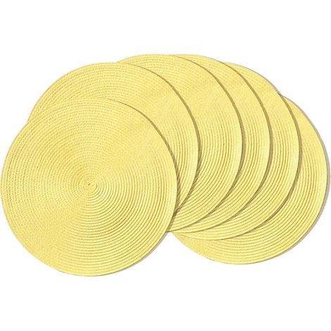 Lot de 6 sets de table ronds tressés de 38,1 cm pour tables de salle à manger, tissés naturels, résistants à la chaleur (jaune clair, 6)'Jaune Clair 6'Jaune Clair'6