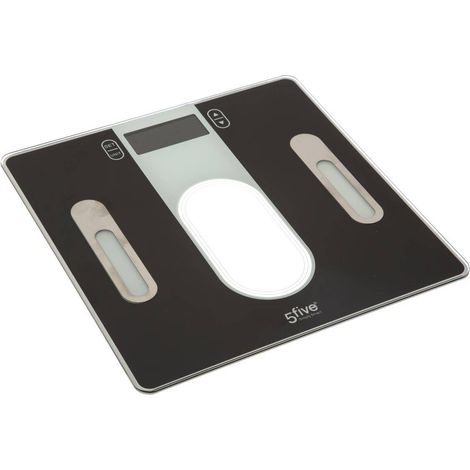 5Five Simply Smart – Pèse personne de salle de bain – Alimentation électrique – Verre trempé – 31x31cm – Poids 1.18kg – Précision 100g