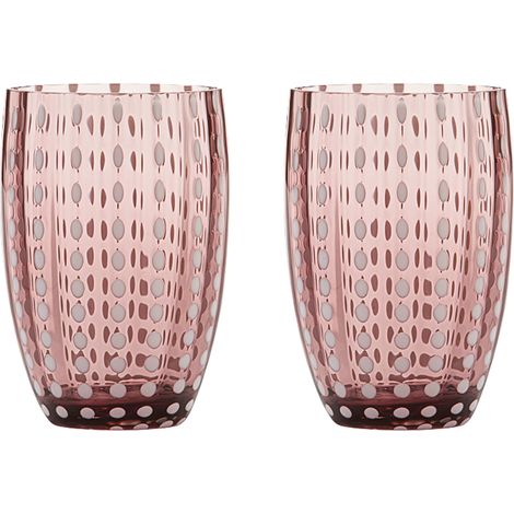 Zafferano Perle Bicchiere Ametista - Vetro Colorato Soffiato a Bocca, 32 cl, Lavorato a Mano - Set da 2 Tumblers Artigianali per Acqua o Cocktail (1/2)