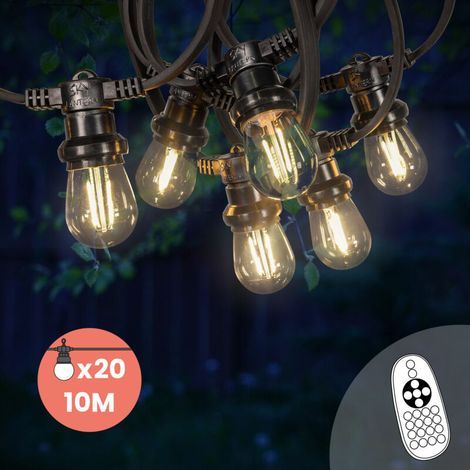 SKYLANTERN® - Guirlande Guinguette 10M 20 Bulbes Filament Blanc Chaud avec Variateur de Luminosité et Télécommande - Guirlande Lumineuse Ampoule E27 Transparente à Intensité Variable - Guinguette (1/5)