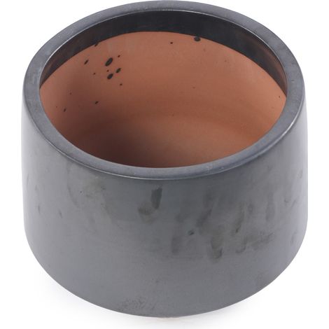 Maceta de cerámica artesanal Ø 28 cm negro mate con orificios de drenaje (1/5)