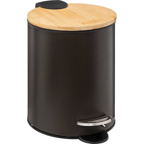 5Five Simply Smart – Poubelle à pédale 3L en acier et bambou – Fermeture silencieuse – Dimensions L. 22,5 x P. 17 x H. 23 cm – Pour petits espaces (1/10)