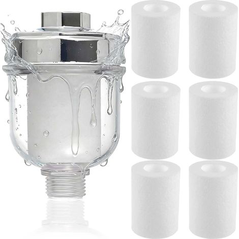 Filtre de douche anticalcaire avec 6 cartouches remplaçables – Filtre efficace pour impuretés de l'eau, compatible robinet et douche (1/5)