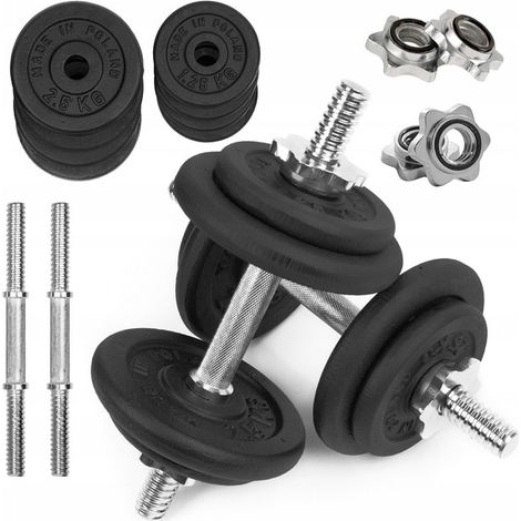 Gusseiserne verstellbare Hanteln, 2 x 10 kg Stangen und Scheiben, Trainingsset 20 kg