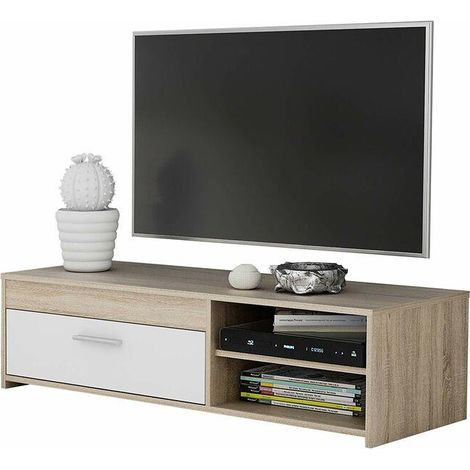 BigBuy PILVI TV-Schrank Eiche Sonoma Weiß 120 cm