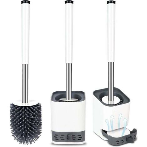 Brosse de toilette, brosse de toilette en silicone avec récipient à séchage rapide, montage mural et suspension verticale