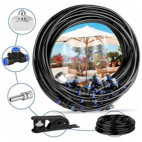 Brumisateur de Terrasse, 15M 15Buse Système de Brumisation Brumisateur Jardin Refroidissement avec Tuyau Durable et Buses Amovibles pour Jardin Terrasse Trampoline Serre TREETALK (1/4)