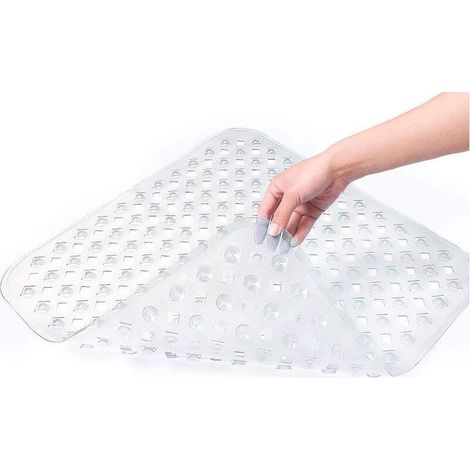 Tapis de Bain de Douche, 53x53cm Tapis de Baignoire Antidérapant, Tapis de Douches Antiderapant Carré à Ventouses, Anti Glisse Tapis, Lavable en Machine, Transparent (1/5)