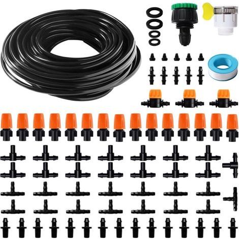 81 Pièces 4/6 mm Kit d'irrigation Goutte. 15m Tuyau d'irrigation. Systeme Irrigation. avec Raccords Cannelés Droits. Connecteurs en T. Bouchons d'extrémité. pour Jardin. Plantes (1/4)