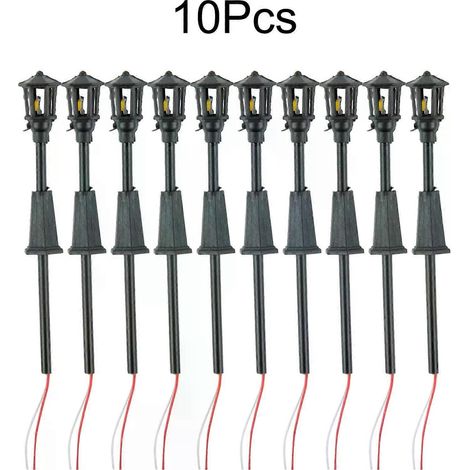 Lot de 10 lampadaires LED blanc chaud pour maquettes de rues, chemins de fer, jardins et aires de jeux. (1/5)