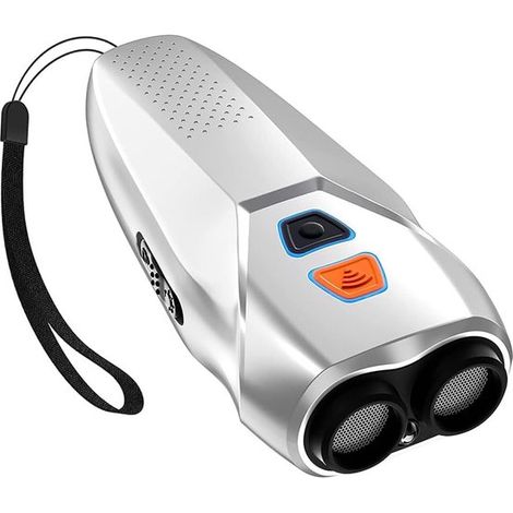 Dispositivo antiladridos ultrasónico para perros con linterna LED, recargable, portátil, Disponible en plata y negro (opcional) (1/5)