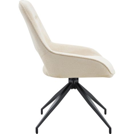 Set de 2 sillas de comedor giratorias 360° de tela blanca con reposabrazos y base de metal negro (1/5)
