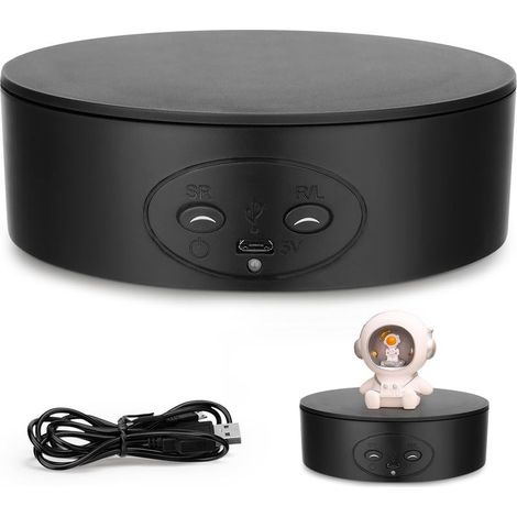 Noir,Plateau Tournant Electrique, 360 Degrés PréSentoir Rotatif Électrique 13CM 5KG Table Tournante Rotative électrique avec Chargement USB 2 Vitesses pour Bijoux, Gâteaux, Photographie de Produits (1/5)