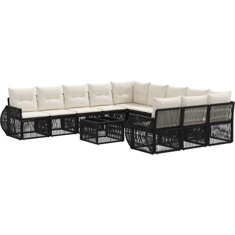 vidaXL Set Divano da Giardino 12 pcs Nero e Bianco Crema polyrattan